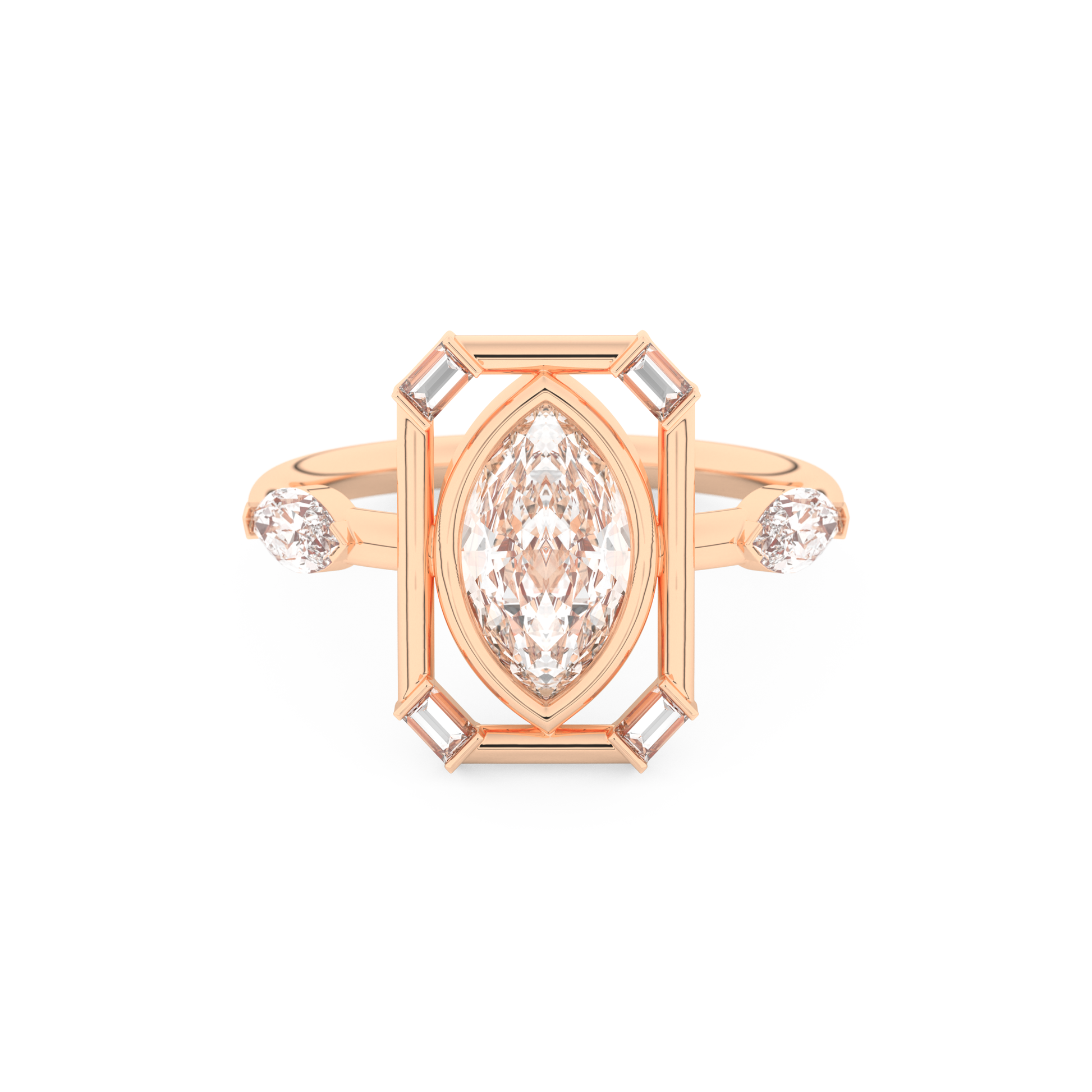 Elongated Marquise Cut 0.88 Carat Moissanite Ring – Bezel Setting in Gold