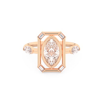 Elongated Marquise Cut 0.88 Carat Moissanite Ring – Bezel Setting in Gold