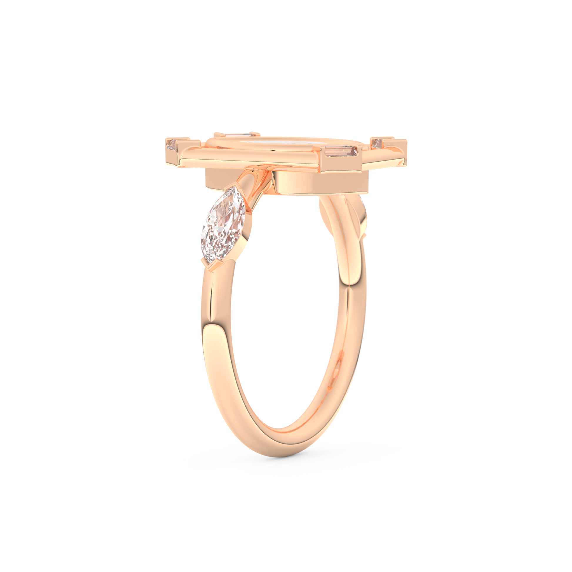 Elongated Marquise Cut 0.88 Carat Moissanite Ring – Bezel Setting in Gold