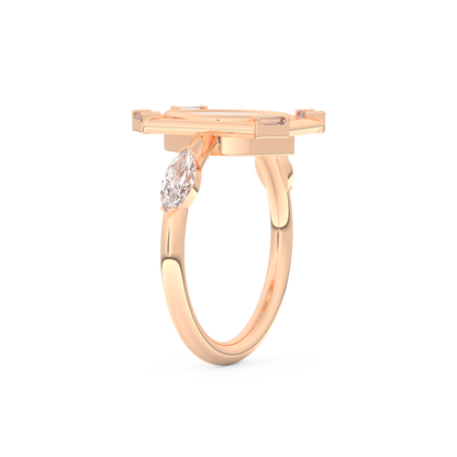 Elongated Marquise Cut 0.88 Carat Moissanite Ring – Bezel Setting in Gold
