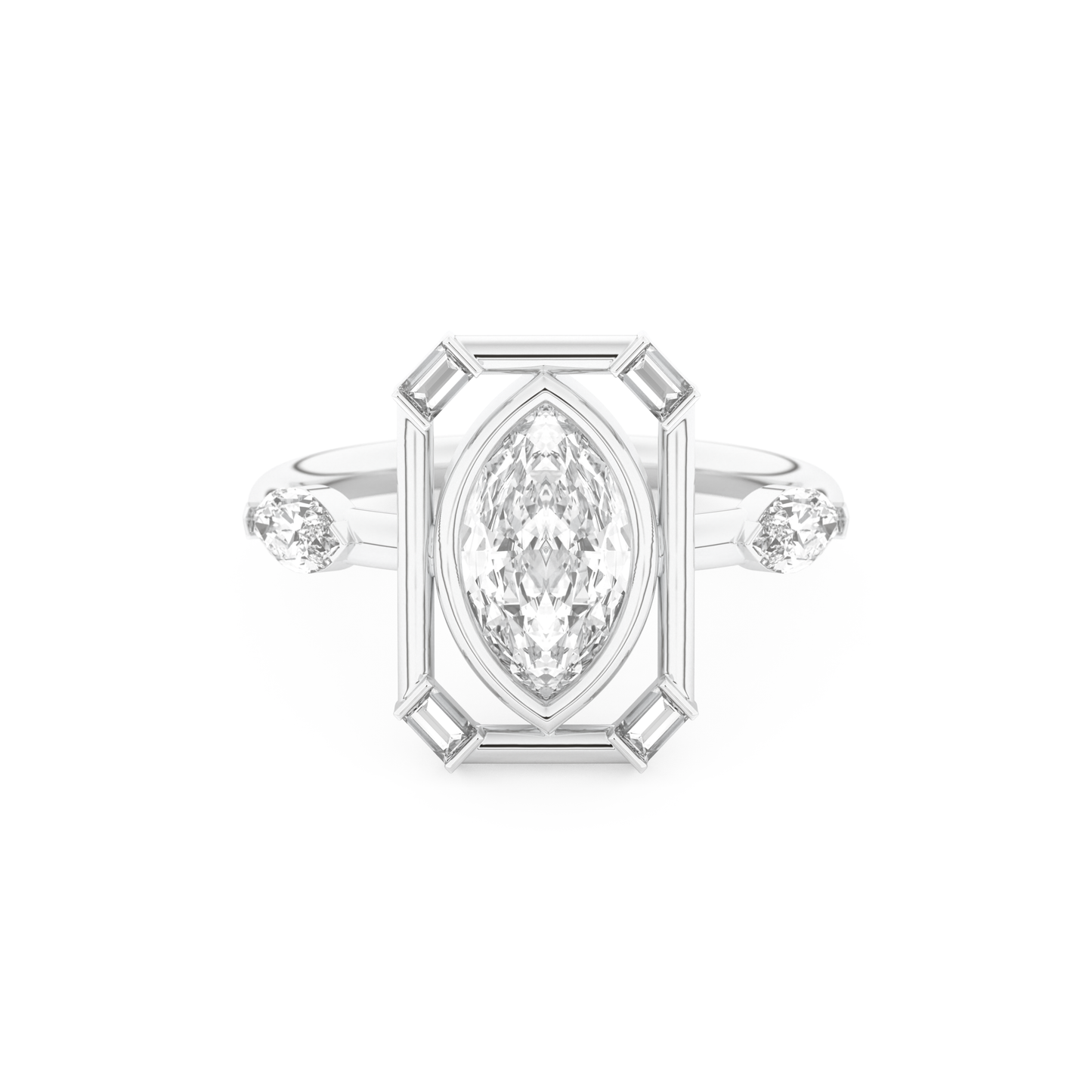 Elongated Marquise Cut 0.88 Carat Moissanite Ring – Bezel Setting in Gold