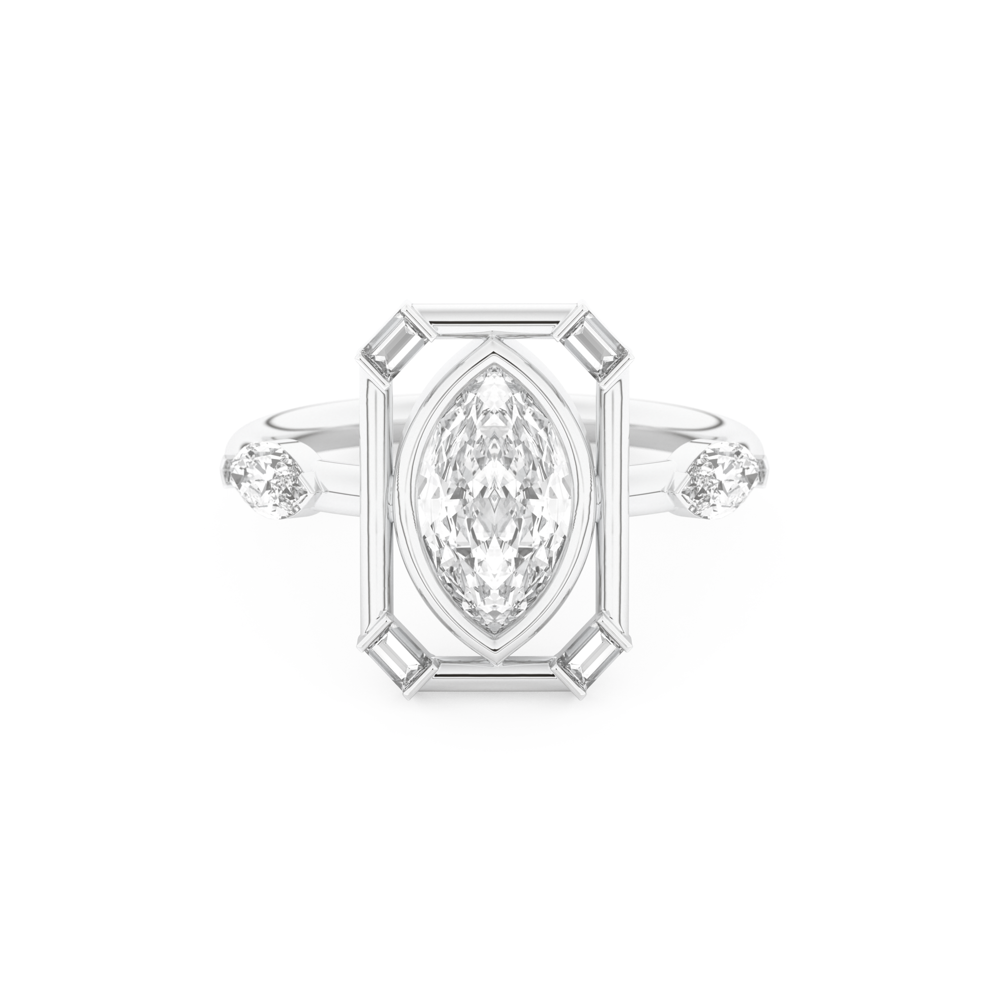 Elongated Marquise Cut 0.88 Carat Moissanite Ring – Bezel Setting in Gold