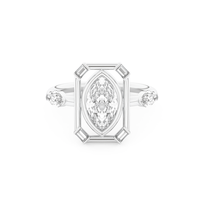 Elongated Marquise Cut 0.88 Carat Moissanite Ring – Bezel Setting in Gold