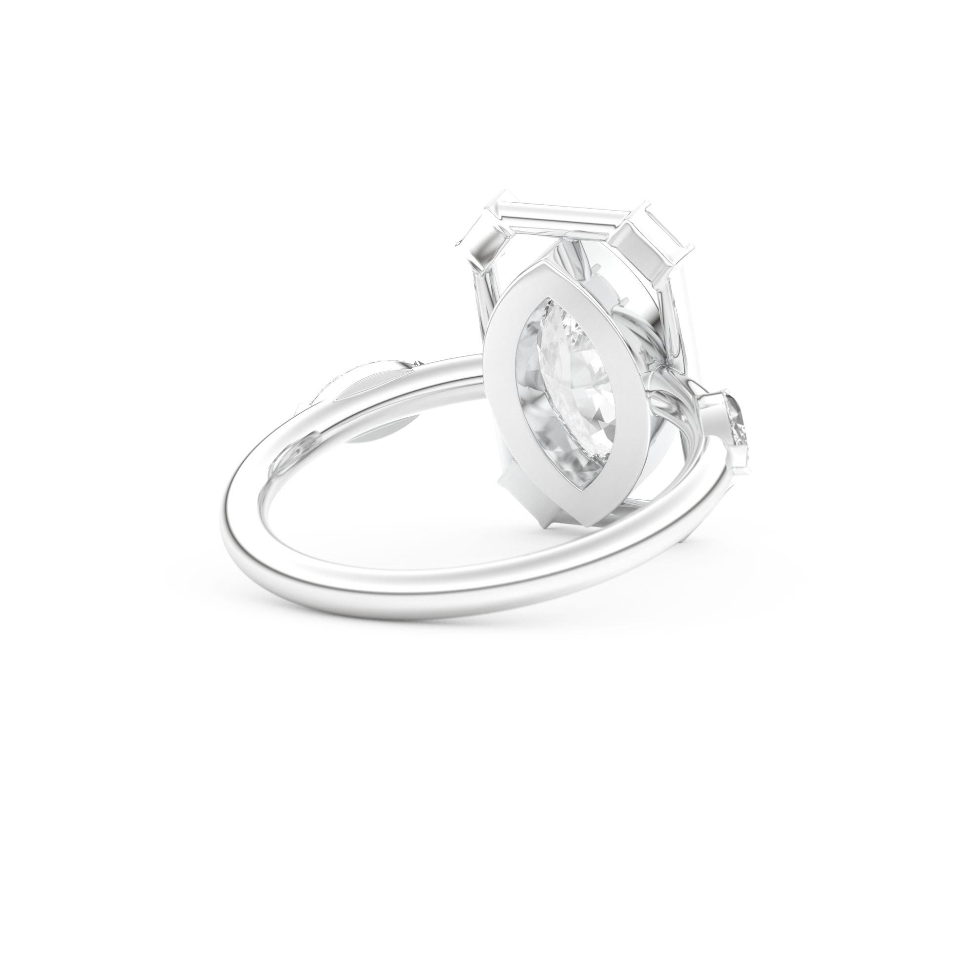 Elongated Marquise Cut 0.88 Carat Moissanite Ring – Bezel Setting in Gold