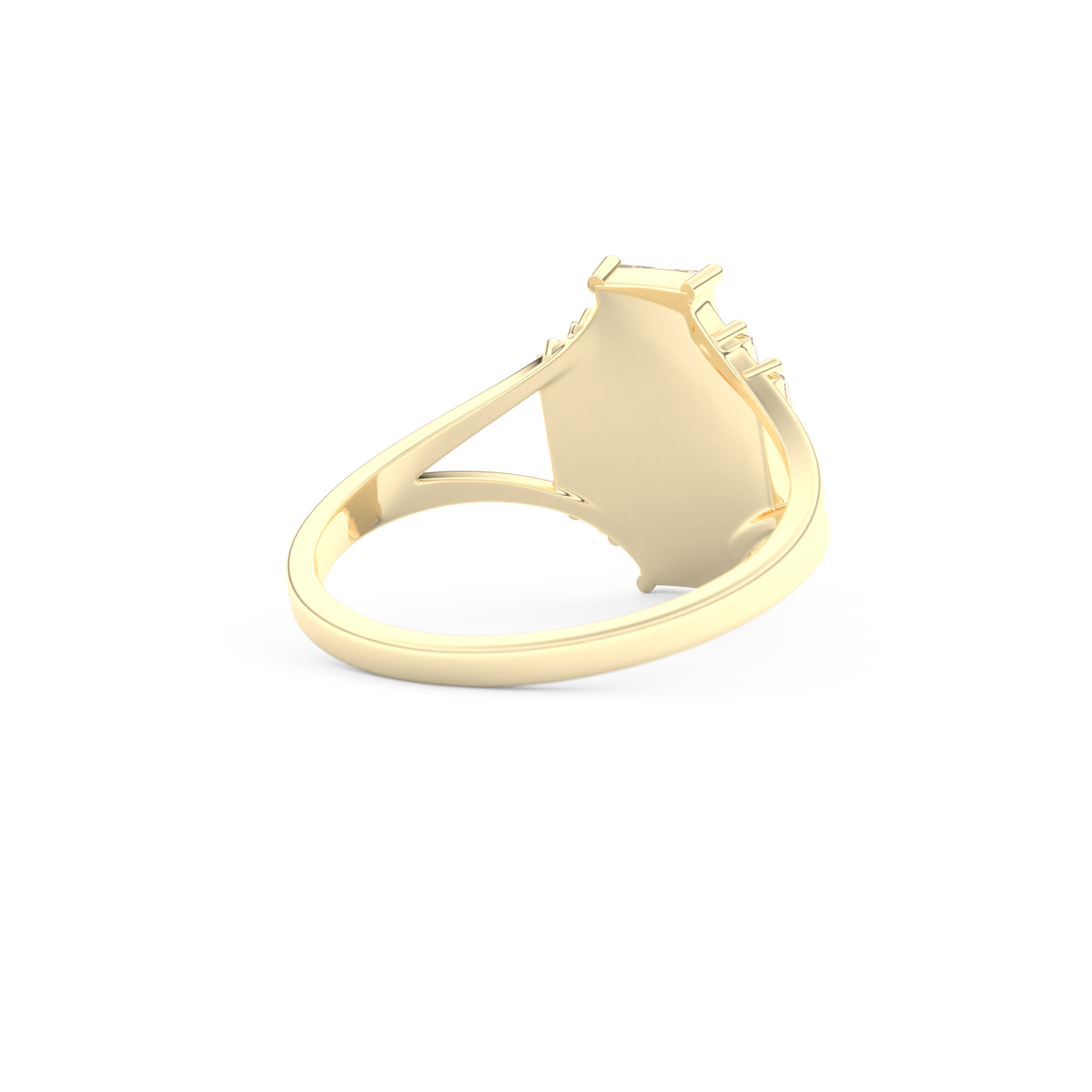 Elongated Baguette Straight Cut 1.0 Carat Moissanite Ring – Three Stones and Split Shank Setting in Gold