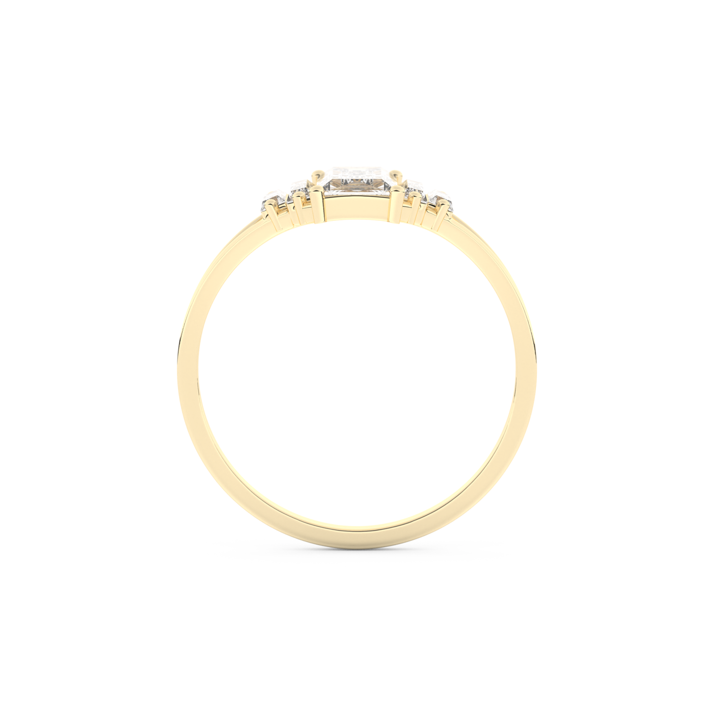 Elongated Baguette Straight Cut 1.0 Carat Moissanite Ring – Three Stones and Split Shank Setting in Gold
