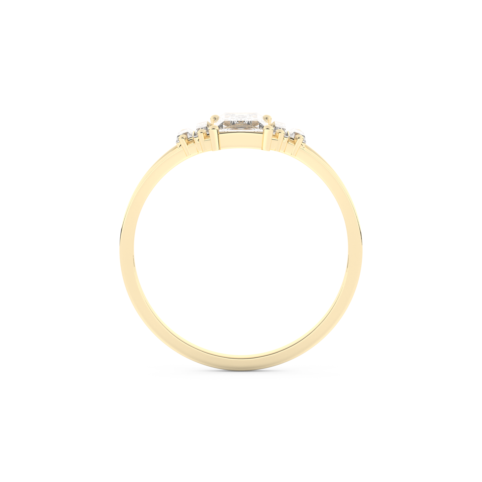 Elongated Baguette Straight Cut 1.0 Carat Moissanite Ring – Three Stones and Split Shank Setting in Gold