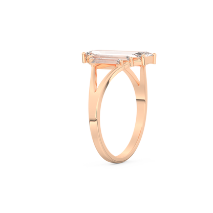 Elongated Baguette Straight Cut 1.0 Carat Moissanite Ring – Three Stones and Split Shank Setting in Gold