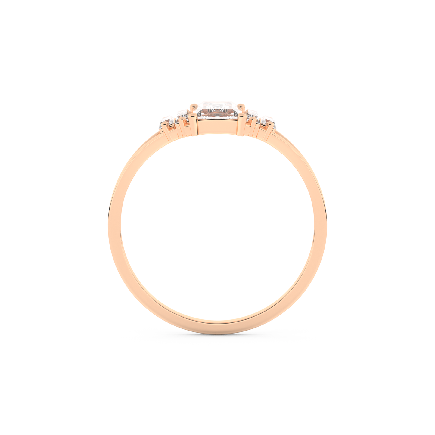 Elongated Baguette Straight Cut 1.0 Carat Moissanite Ring – Three Stones and Split Shank Setting in Gold