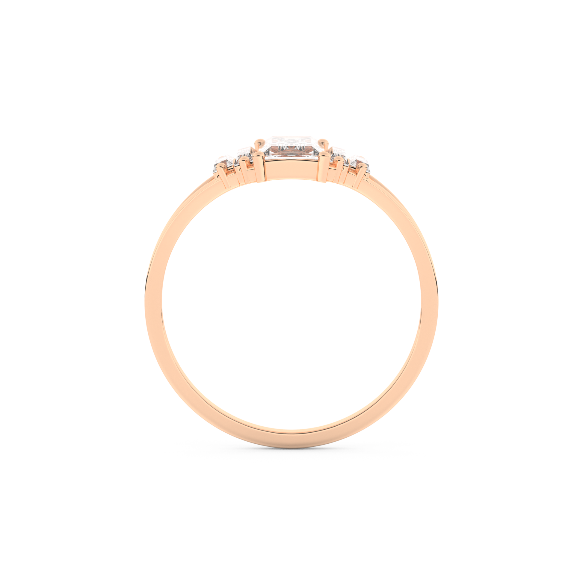 Elongated Baguette Straight Cut 1.0 Carat Moissanite Ring – Three Stones and Split Shank Setting in Gold