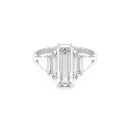 Elongated Baguette Straight Cut 1.0 Carat Moissanite Ring – Three Stones and Split Shank Setting in Gold