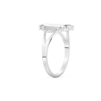 Elongated Baguette Straight Cut 1.0 Carat Moissanite Ring – Three Stones and Split Shank Setting in Gold
