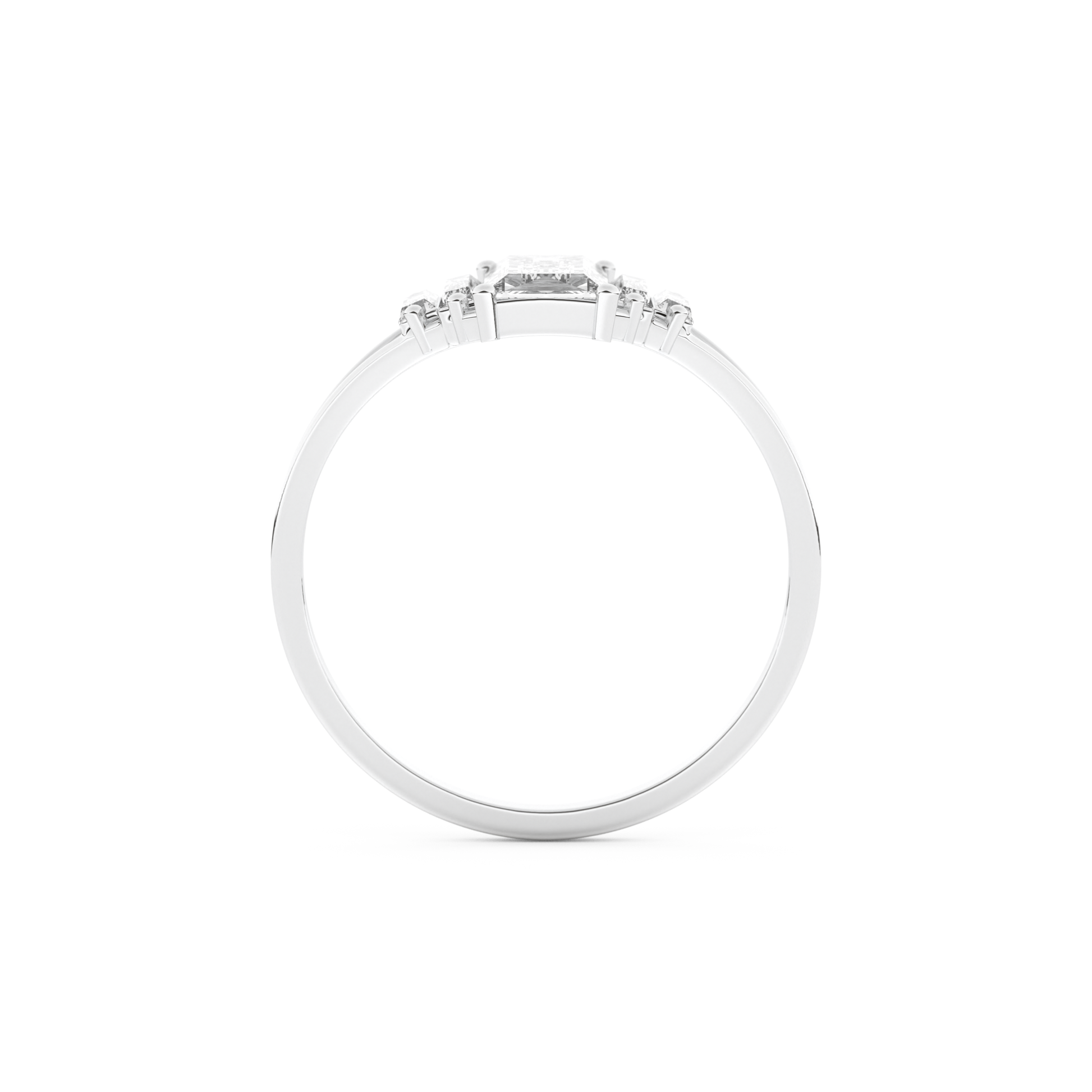 Elongated Baguette Straight Cut 1.0 Carat Moissanite Ring – Three Stones and Split Shank Setting in Gold