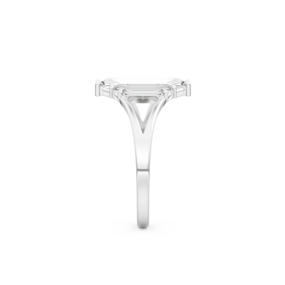 Elongated Baguette Straight Cut 1.0 Carat Moissanite Ring – Three Stones and Split Shank Setting in Gold