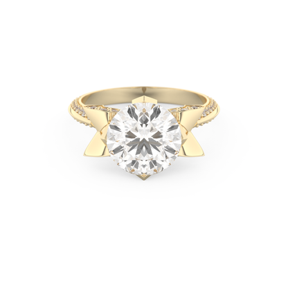 Elongated Round Cut 3.0 Carat Moissanite Ring – Hidden Halo & Pave Setting in Gold