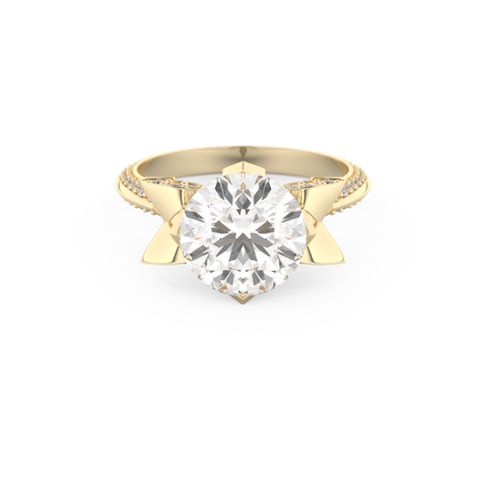 Elongated Round Cut 3.0 Carat Moissanite Ring – Hidden Halo & Pave Setting in Gold