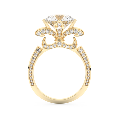 Elongated Round Cut 3.0 Carat Moissanite Ring – Hidden Halo & Pave Setting in Gold