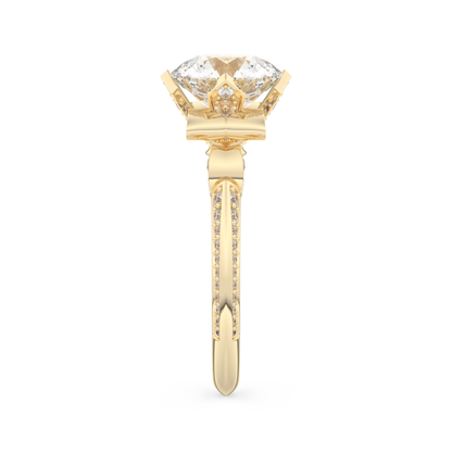 Elongated Round Cut 3.0 Carat Moissanite Ring – Hidden Halo & Pave Setting in Gold