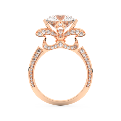 Elongated Round Cut 3.0 Carat Moissanite Ring – Hidden Halo & Pave Setting in Gold