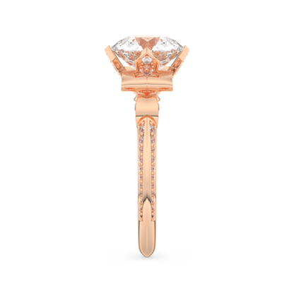 Elongated Round Cut 3.0 Carat Moissanite Ring – Hidden Halo & Pave Setting in Gold