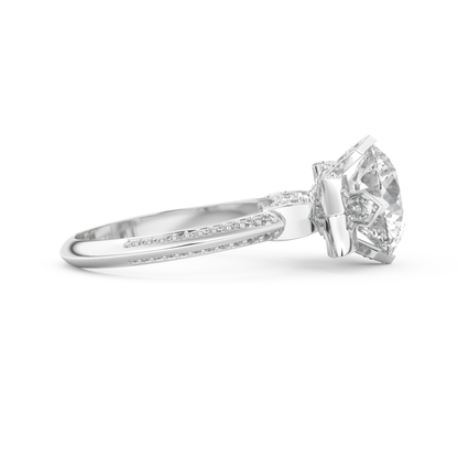 Elongated Round Cut 3.0 Carat Moissanite Ring – Hidden Halo & Pave Setting in Gold