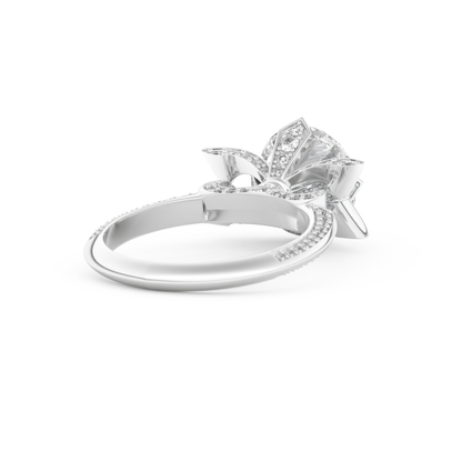 Elongated Round Cut 3.0 Carat Moissanite Ring – Hidden Halo & Pave Setting in Gold