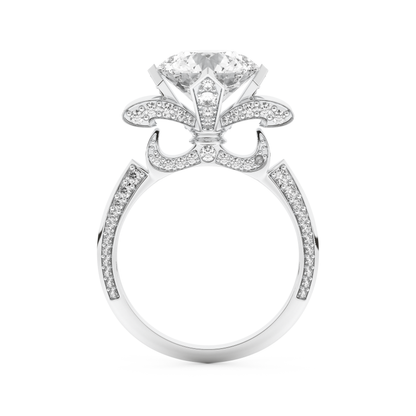 Elongated Round Cut 3.0 Carat Moissanite Ring – Hidden Halo & Pave Setting in Gold