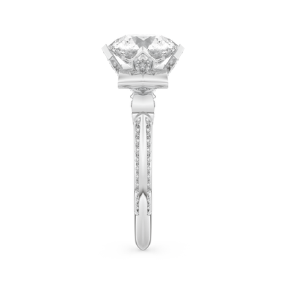 Elongated Round Cut 3.0 Carat Moissanite Ring – Hidden Halo & Pave Setting in Gold