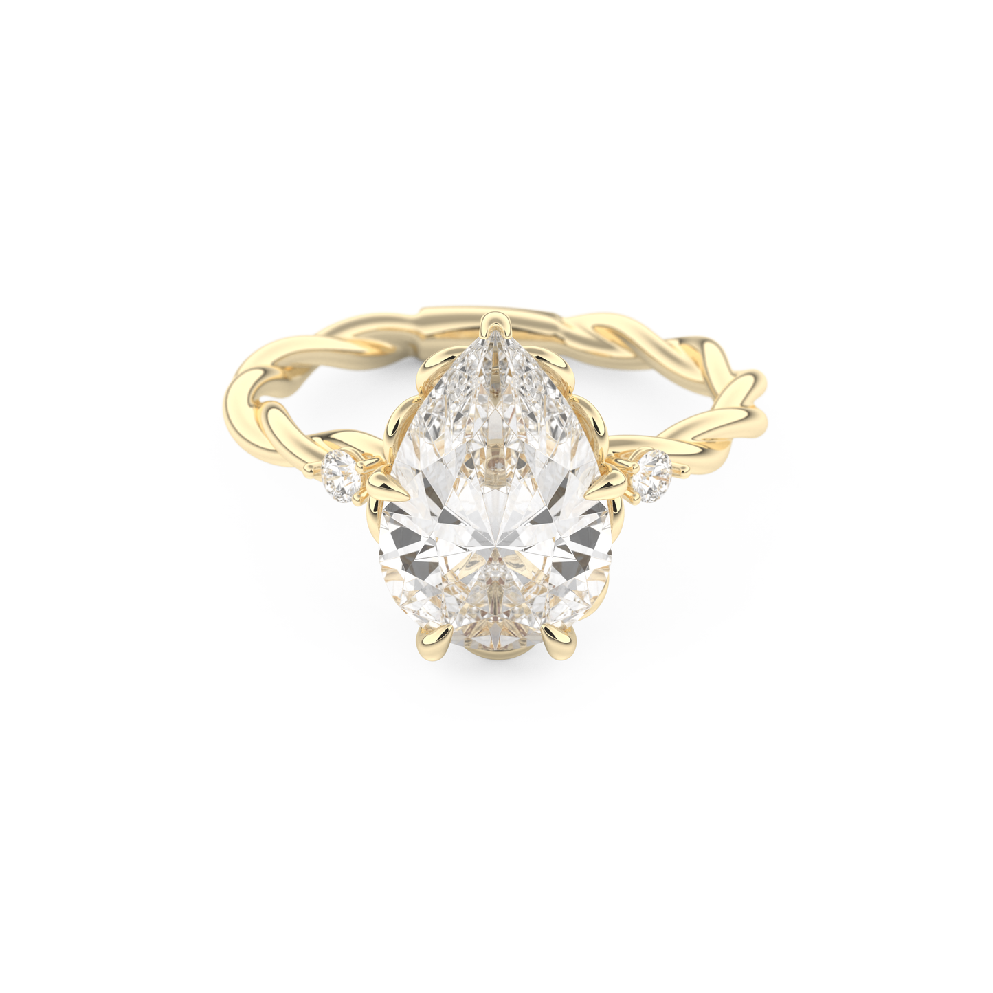 Elongated Pear Cut 2.73 Carat Moissanite Ring – Three Stones Setting in Gold