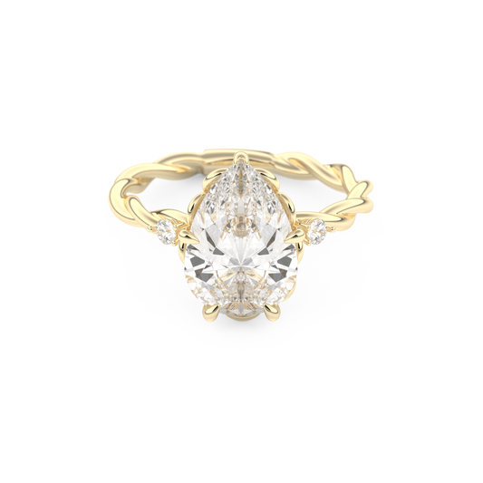 Elongated Pear Cut 2.73 Carat Moissanite Ring – Three Stones Setting in Gold