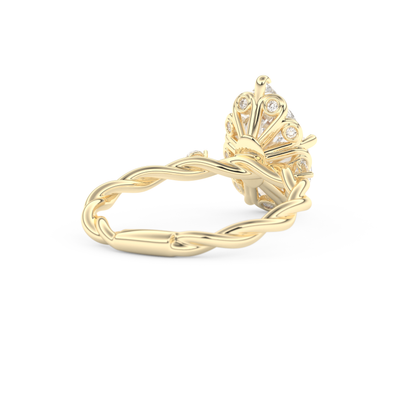 Elongated Pear Cut 2.73 Carat Moissanite Ring – Three Stones Setting in Gold