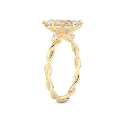 Elongated Pear Cut 2.73 Carat Moissanite Ring – Three Stones Setting in Gold