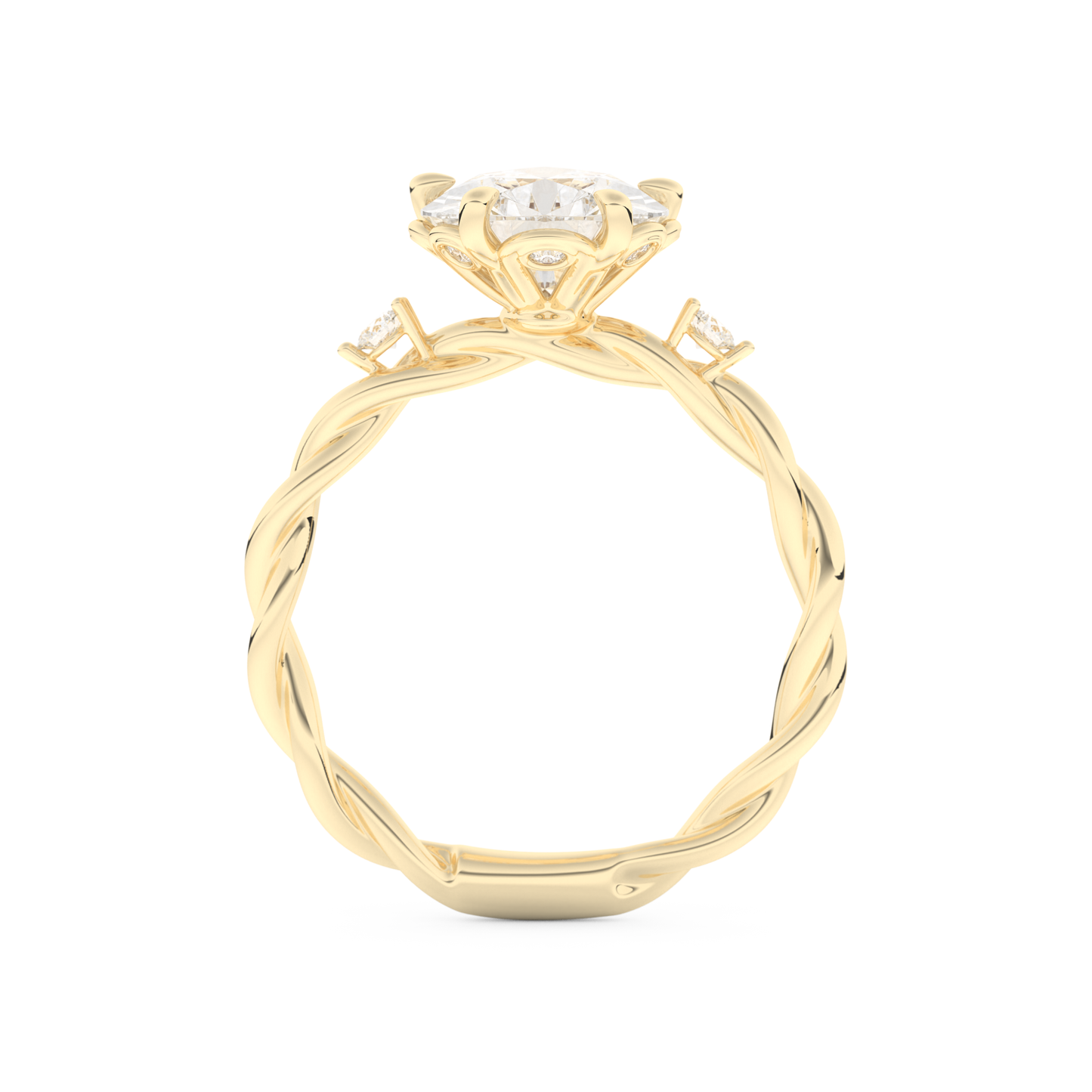 Elongated Pear Cut 2.73 Carat Moissanite Ring – Three Stones Setting in Gold