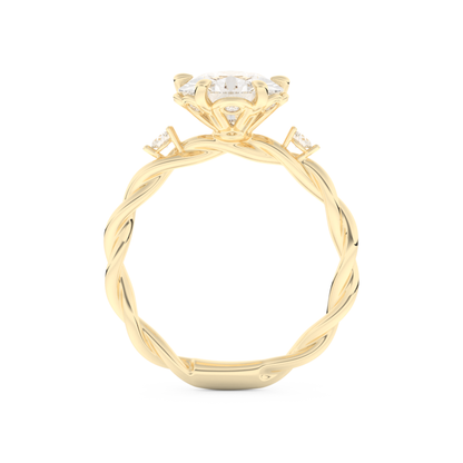 Elongated Pear Cut 2.73 Carat Moissanite Ring – Three Stones Setting in Gold