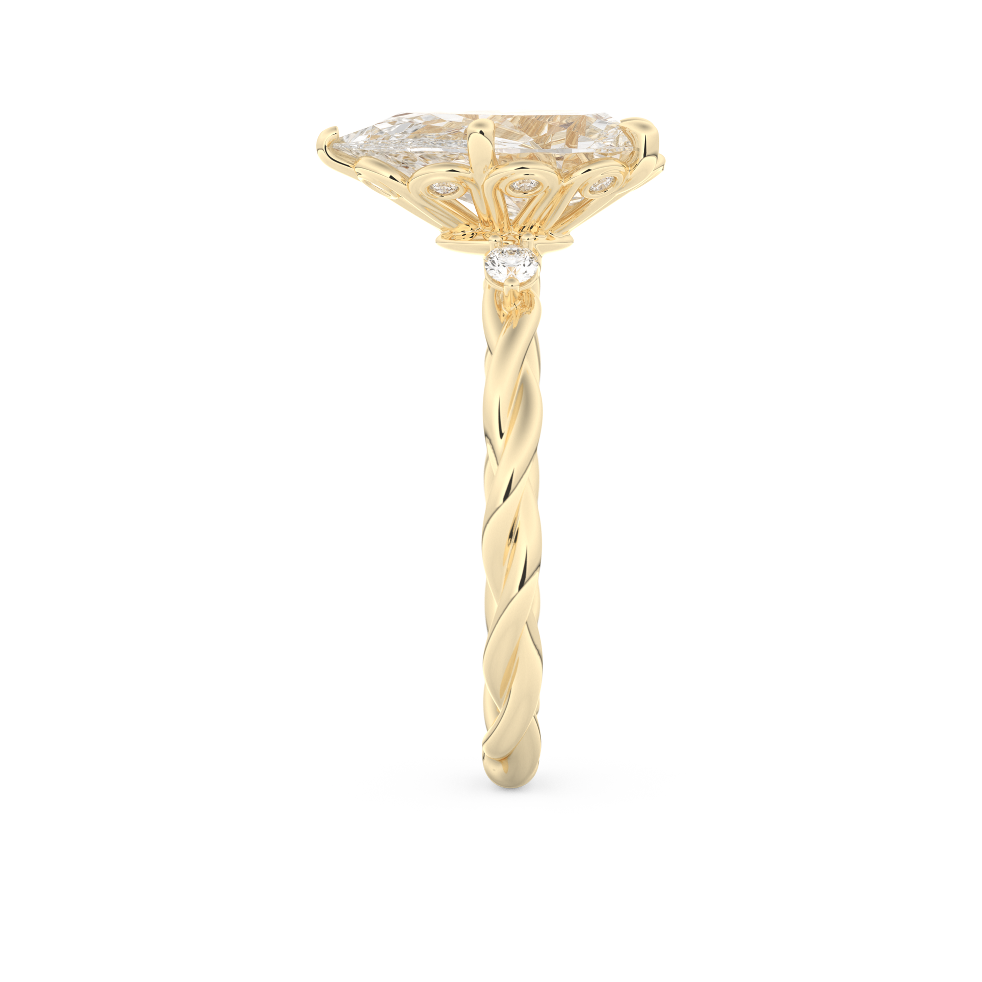 Elongated Pear Cut 2.73 Carat Moissanite Ring – Three Stones Setting in Gold