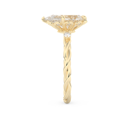 Elongated Pear Cut 2.73 Carat Moissanite Ring – Three Stones Setting in Gold