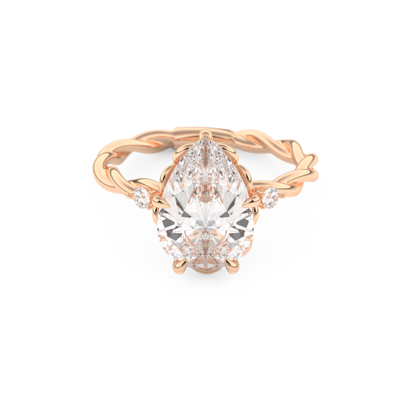 Elongated Pear Cut 2.73 Carat Moissanite Ring – Three Stones Setting in Gold