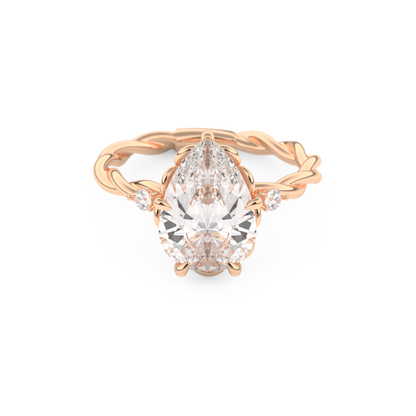 Elongated Pear Cut 2.73 Carat Moissanite Ring – Three Stones Setting in Gold