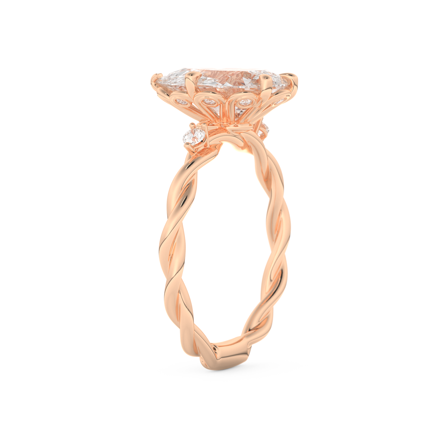 Elongated Pear Cut 2.73 Carat Moissanite Ring – Three Stones Setting in Gold