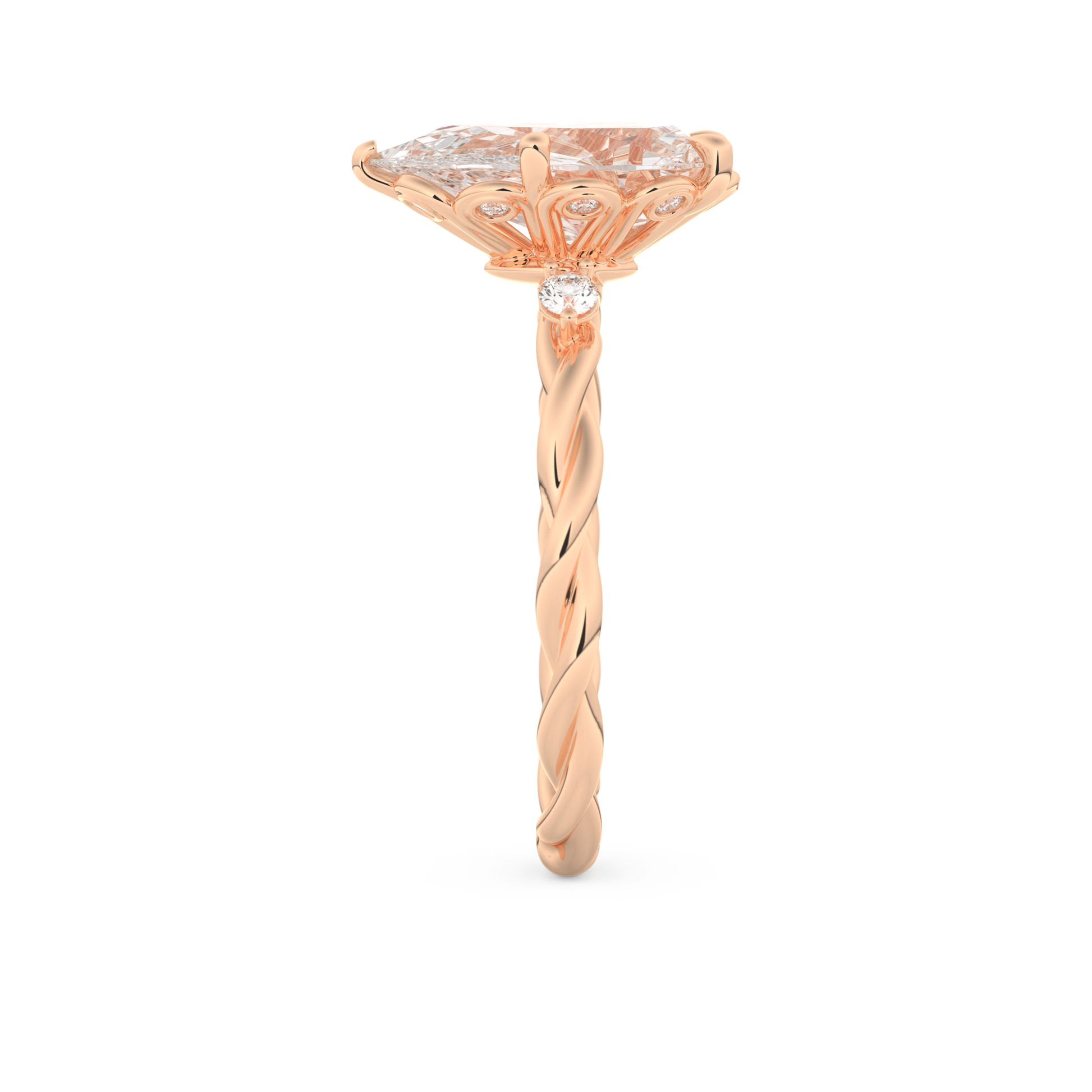 Elongated Pear Cut 2.73 Carat Moissanite Ring – Three Stones Setting in Gold