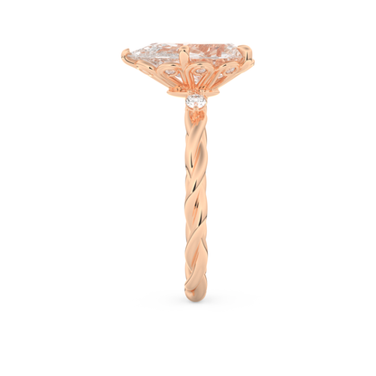 Elongated Pear Cut 2.73 Carat Moissanite Ring – Three Stones Setting in Gold