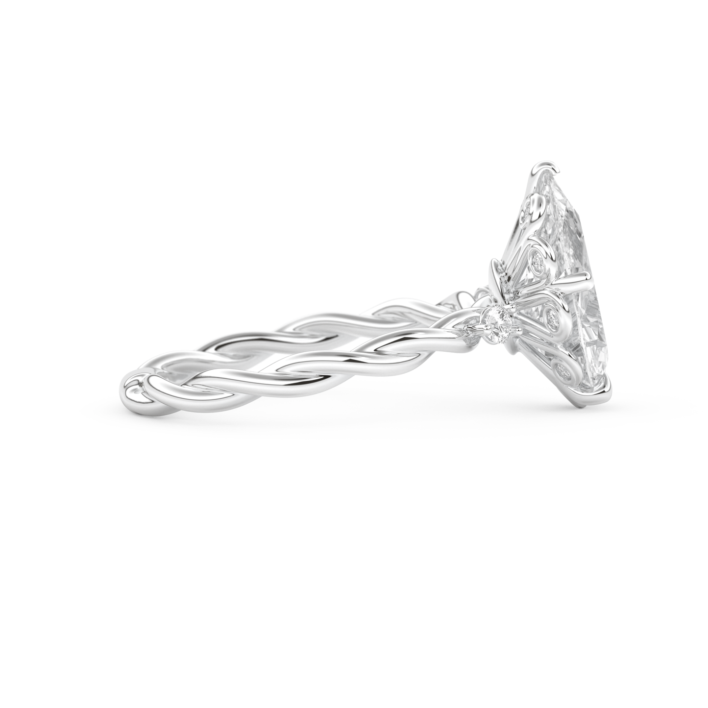 Elongated Pear Cut 2.73 Carat Moissanite Ring – Three Stones Setting in Gold