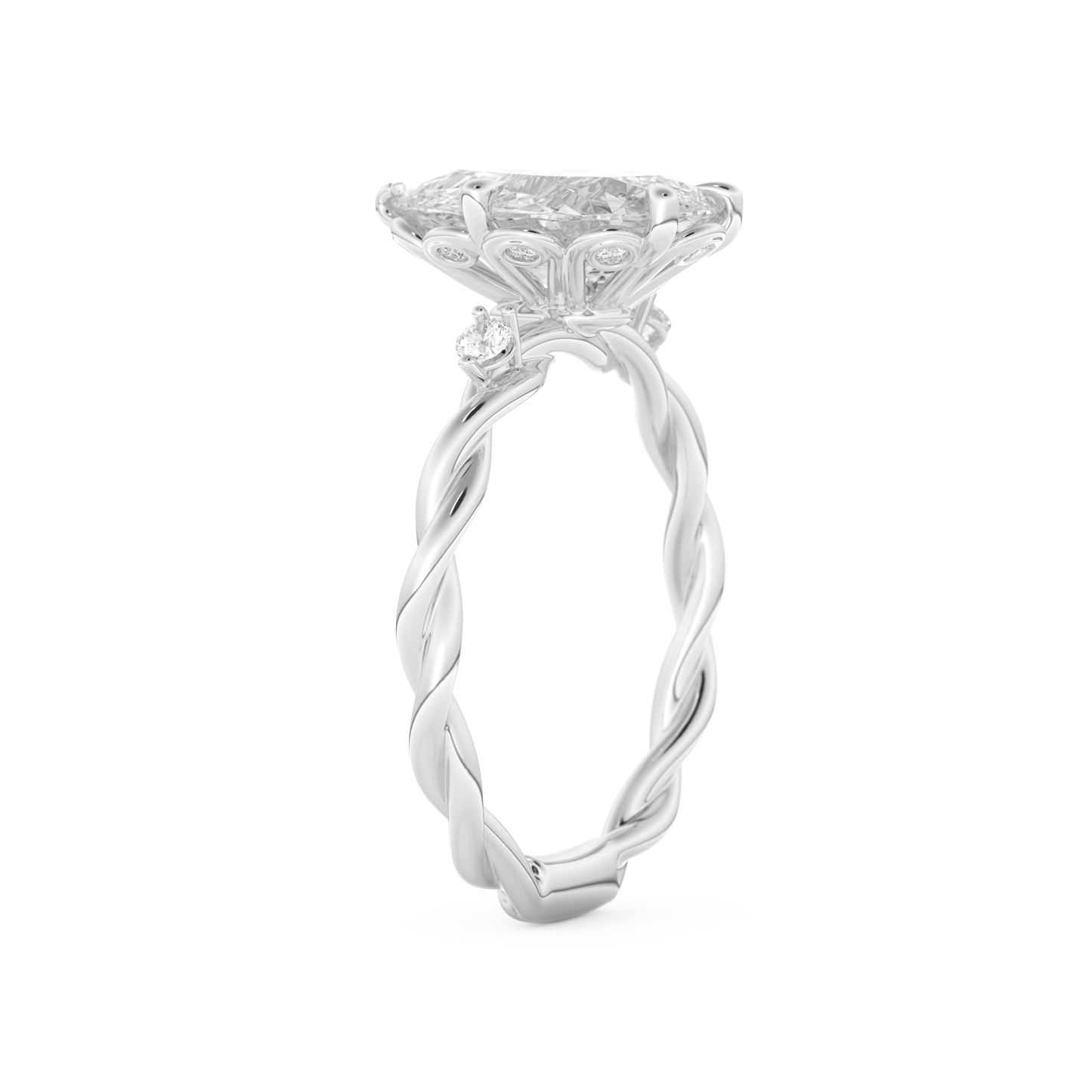 Elongated Pear Cut 2.73 Carat Moissanite Ring – Three Stones Setting in Gold