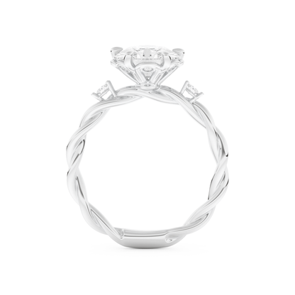 Elongated Pear Cut 2.73 Carat Moissanite Ring – Three Stones Setting in Gold