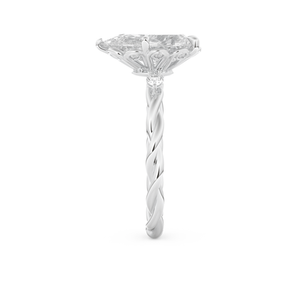 Elongated Pear Cut 2.73 Carat Moissanite Ring – Three Stones Setting in Gold