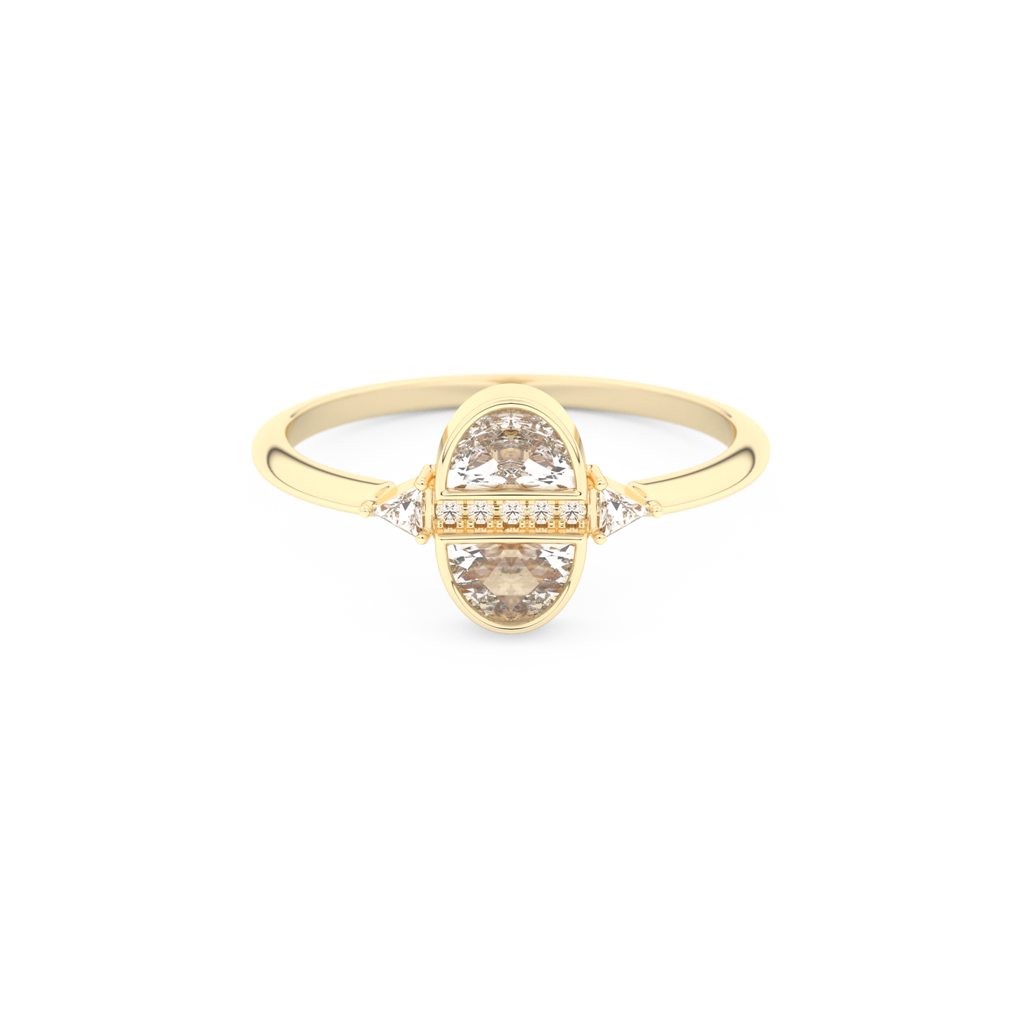 Wedding Band with 0.39 CT Triangle, Half Moon & Round Cut Moissanite – Yellow, White, or Rose Gold