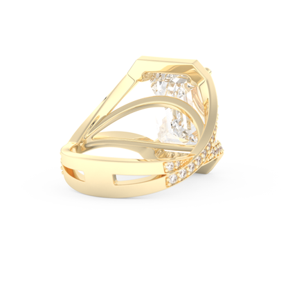 Elongated Emerald Cut 5.75 Carat Moissanite Ring – Split Shank & Pave Setting in Gold