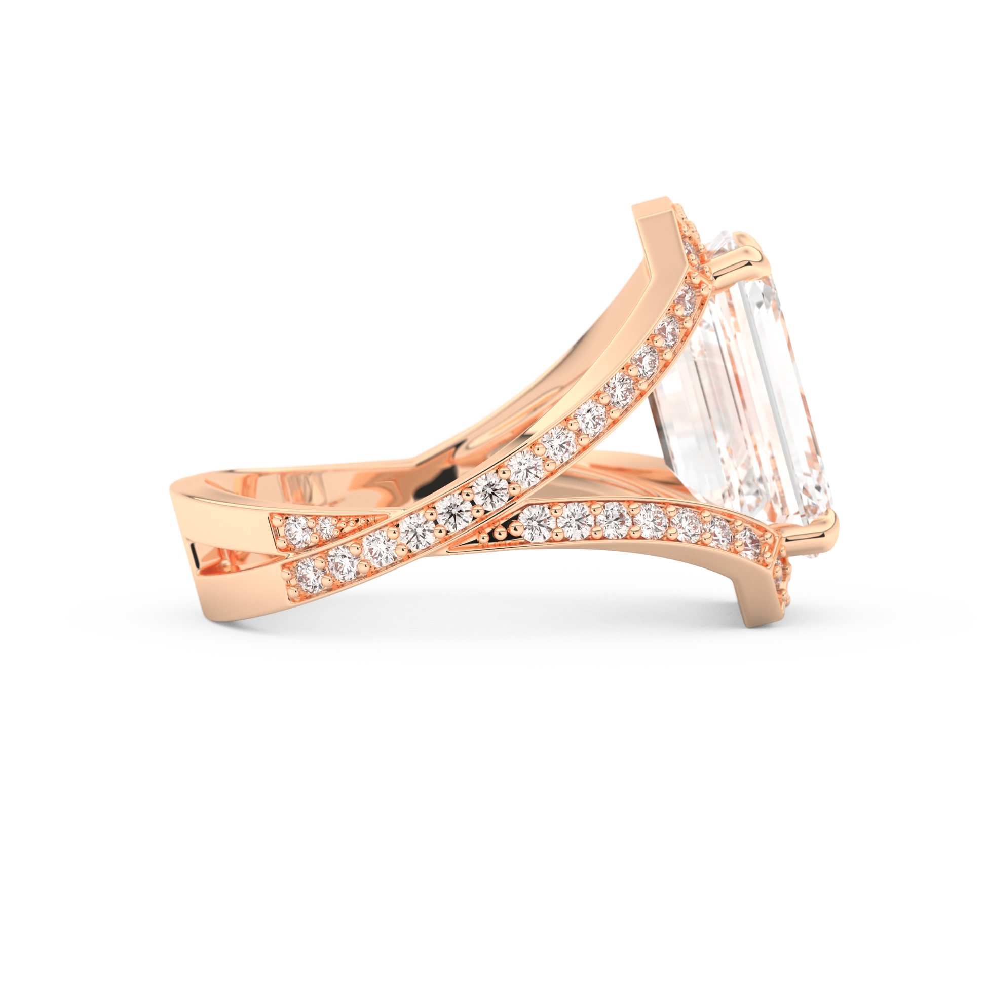Elongated Emerald Cut 5.75 Carat Moissanite Ring – Split Shank & Pave Setting in Gold