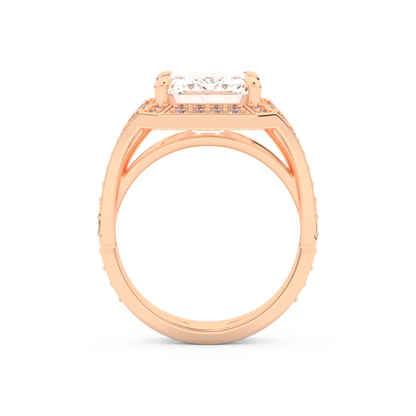 Elongated Emerald Cut 5.75 Carat Moissanite Ring – Split Shank & Pave Setting in Gold