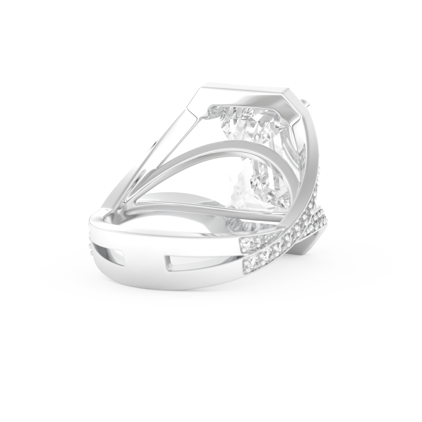 Elongated Emerald Cut 5.75 Carat Moissanite Ring – Split Shank & Pave Setting in Gold